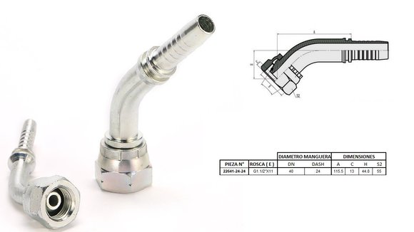 Imagen de HEMBRA CURVA 45° 1.1/2'' BSP X 11F 24 MANG.1.1/2''